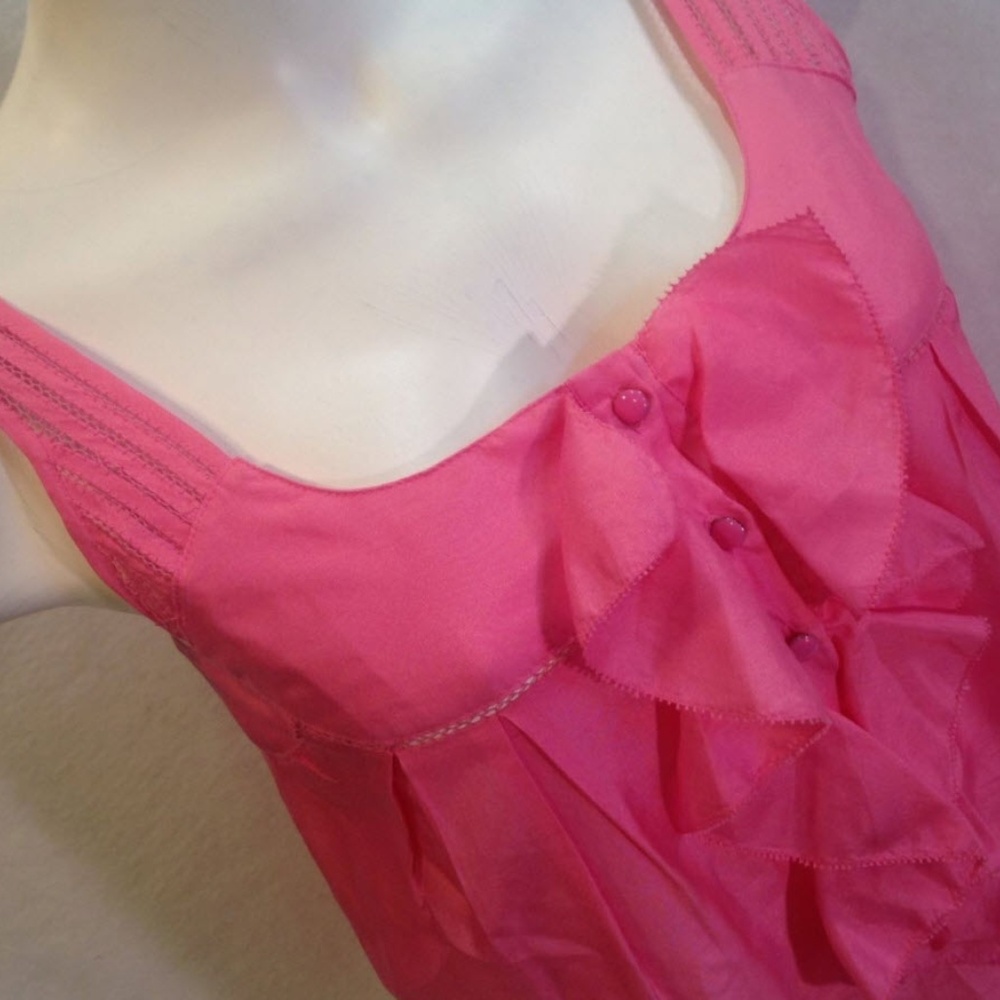 Anthropologie Silk Tank Top Postmark Pink Ruffle